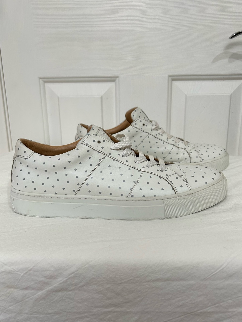 GREATS Brooklyn Men's White & Grey Polka Dot Leather Low-Top Sneakers